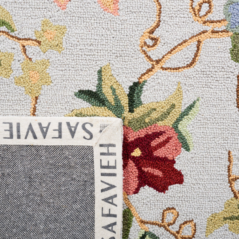 Sapin Hand Hooked Wool Floral Rug, Rectangle 5'3" x 8'3"