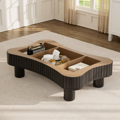 Table basse de 42 po avec rangement caché, panneau cannelé, salon Mid-Century moderne