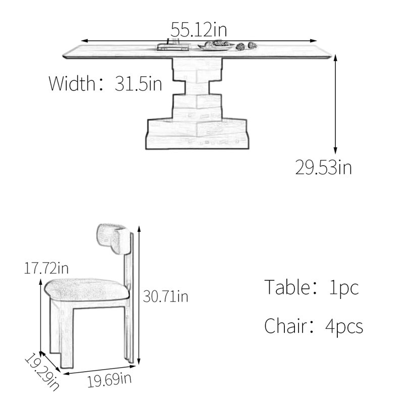 Ensemble de table de salle à manger créative empilable, H 29,53 po x L 55,12 po x l 31,5 po