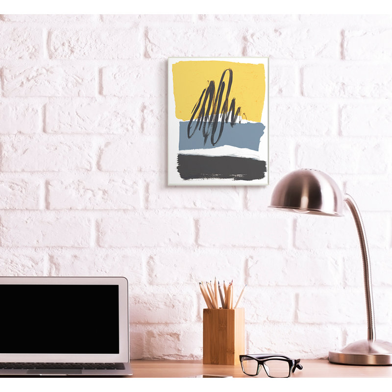 Motif abstrait sur des formes vibrantes jaune bleu, H 19 po x l 13 po, Plaque murale