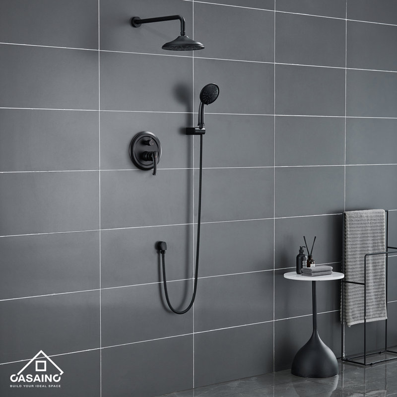 Retro Wall Mount 2 Function Rainfall Shower System with 3 Setting Handheld, Rough-In Valve and Diverter, Matte Black