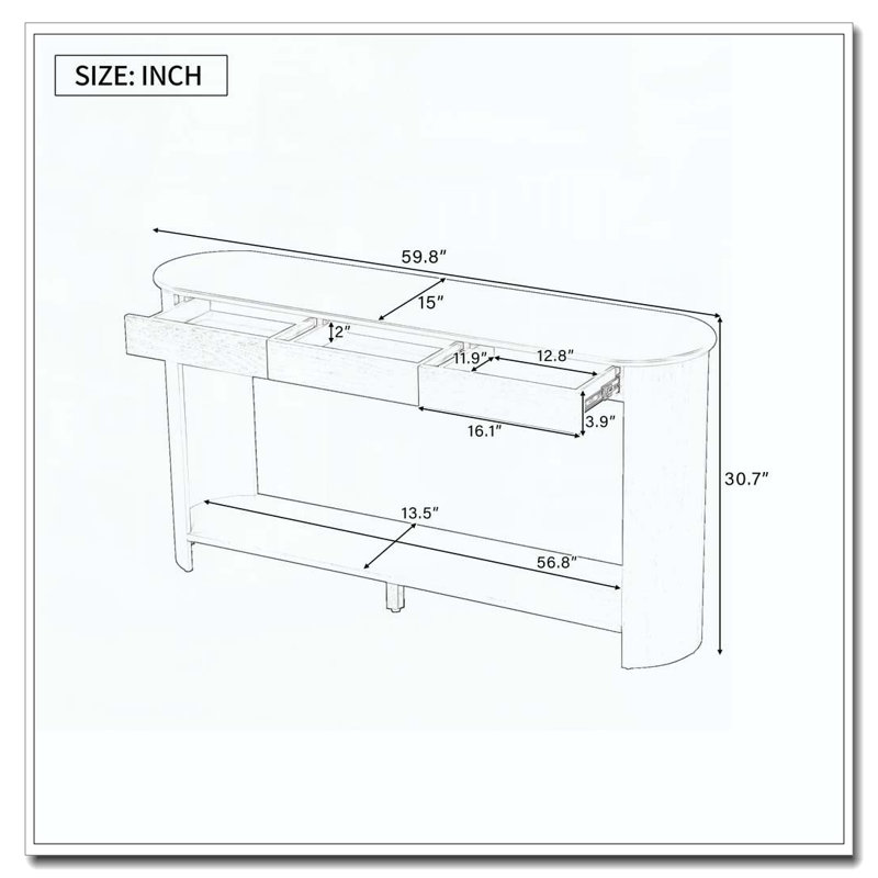 Console moderne 59,8 po avec 3 tiroirs, Noir