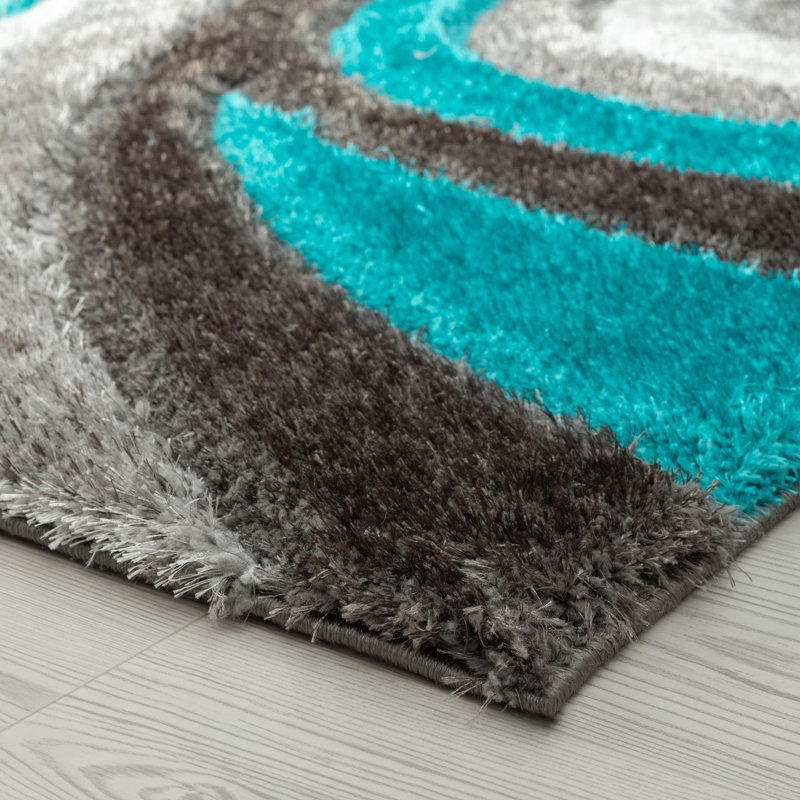 Tapis turquoise à motif géométrique Koo, Rectangle 5 pi x 7 pi