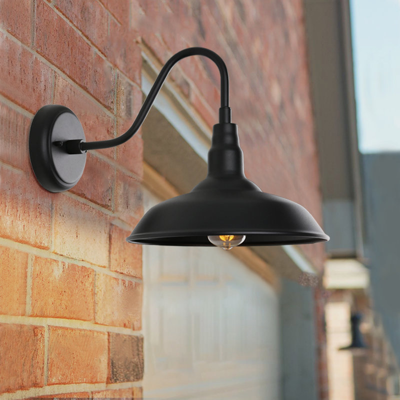 Outdoor Gooseneck Lights for Farmhouse, Matte Black Exterior Barn Light with Wall Mount for Porch, 10" H x 10" W x 15" D