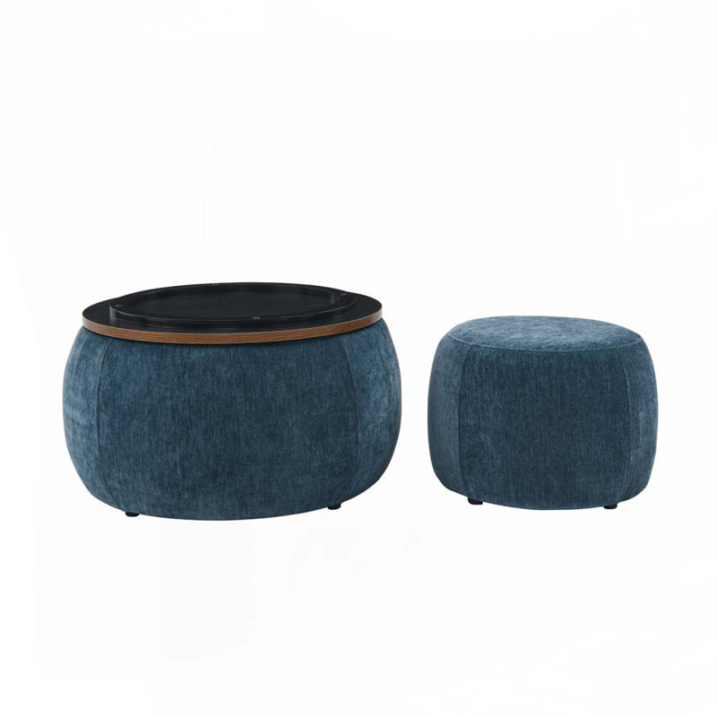 Round Storage Ottoman, Dark Blue