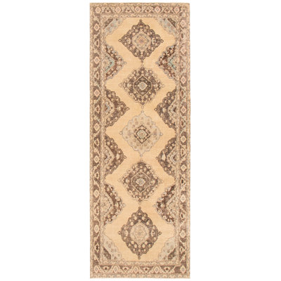 Tapis de couloir unique en laine noué à la main style années 1990 de 4 pi 6 po x 12 pi 6 po Motteo