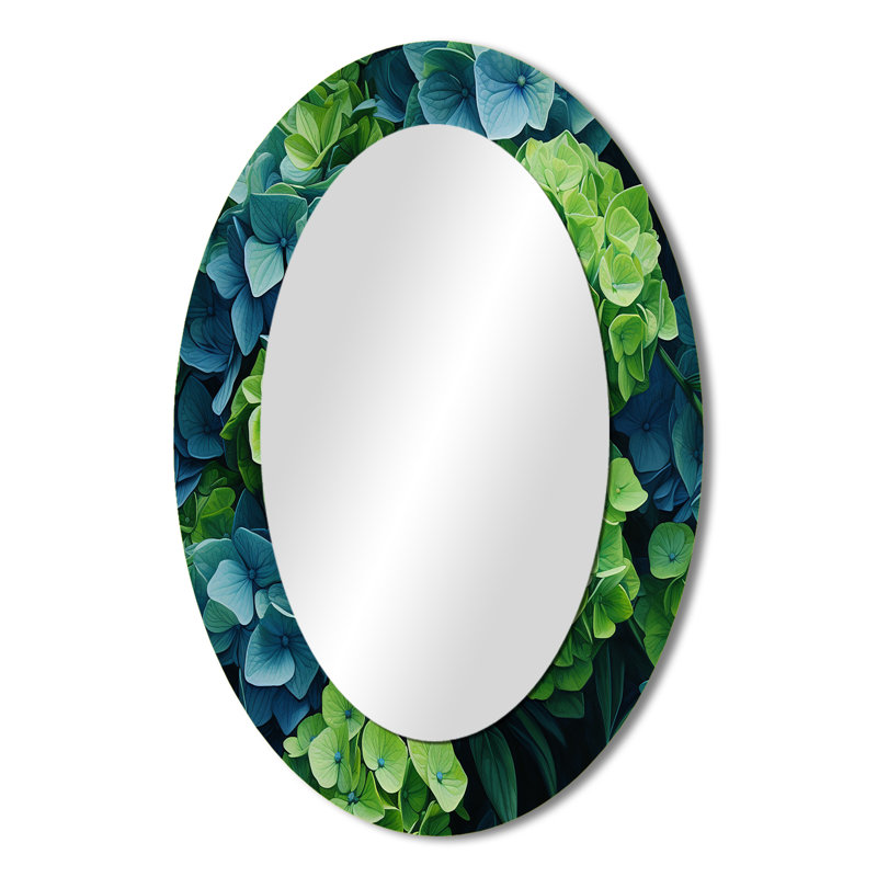 Green Blue Hydrangea Emerald Blooms - Hydrangea Mirror, Traditional Decorative Wall Mirror, Printed Metal Art, 36" x 24"