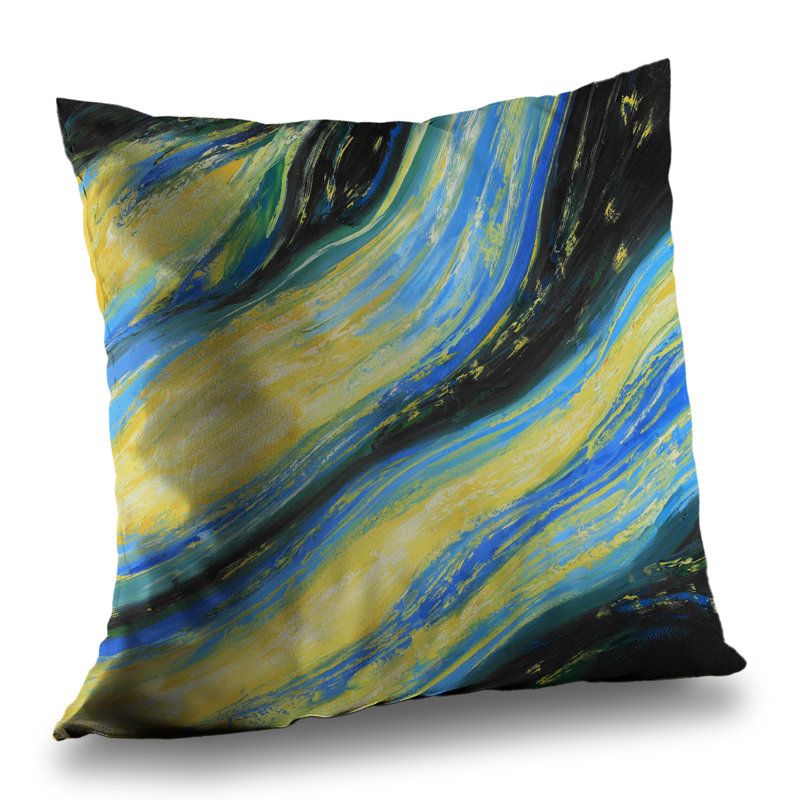 Liquid magic wave Contemporary Black poly twill throw pillow – Poly Twill Throw Pillow with Insert, Double-Sided Print