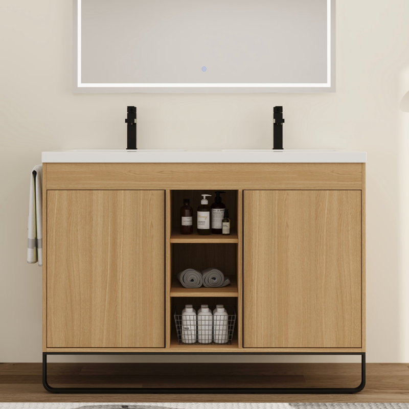 Meuble-lavabo double autoportant 48 po avec plateau en résine Zarnby, 48''