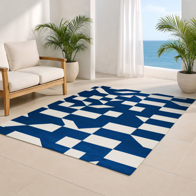Tapis d'intérieur et d'extérieur à carreaux bleu