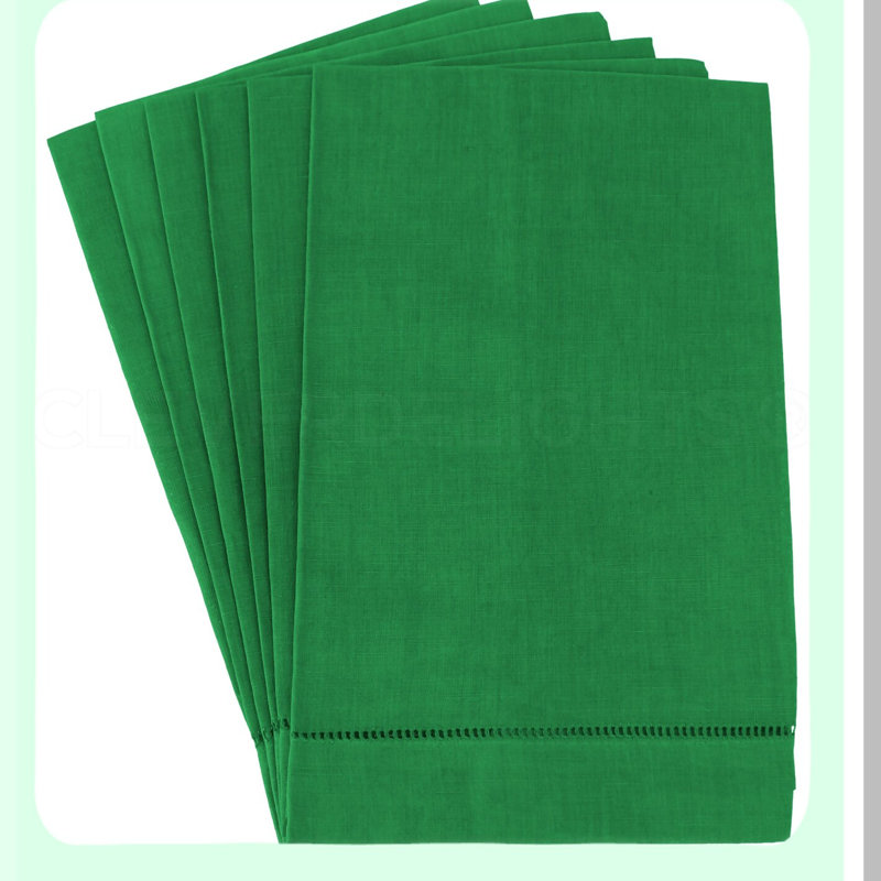 EcoLuxe Hemstitched Linen Hand Towels - 6 Pack, 14 x 22, 100% Natural Linen, Green