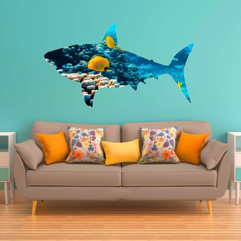 Adhésif décoratif grand requin de récif, H 18 po x l 33 po
