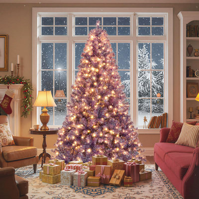 7.5 FT Artificial Tinsel Christmas Tree with 550 Lights, 8 Modes, 1300 Branch Tips Deep Purple