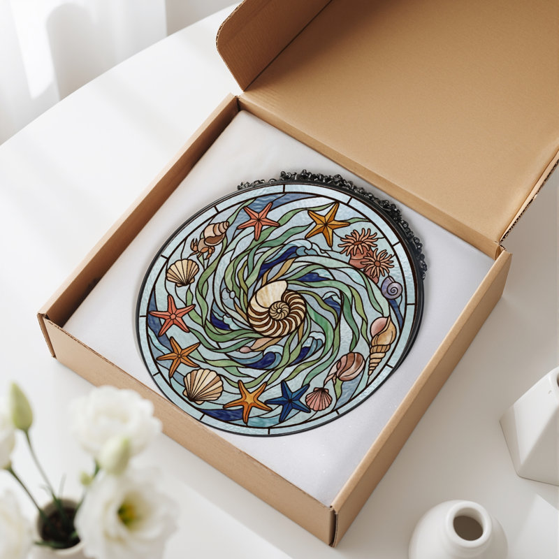 Panneau de vitrail Ocean Swirl, 7,8 heures, H 7,8 po