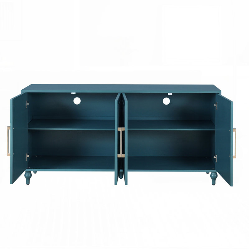 Storage Cabinet With Metal Handle, Modern Sideboard With Adjustable Shelves, Midnight Teal