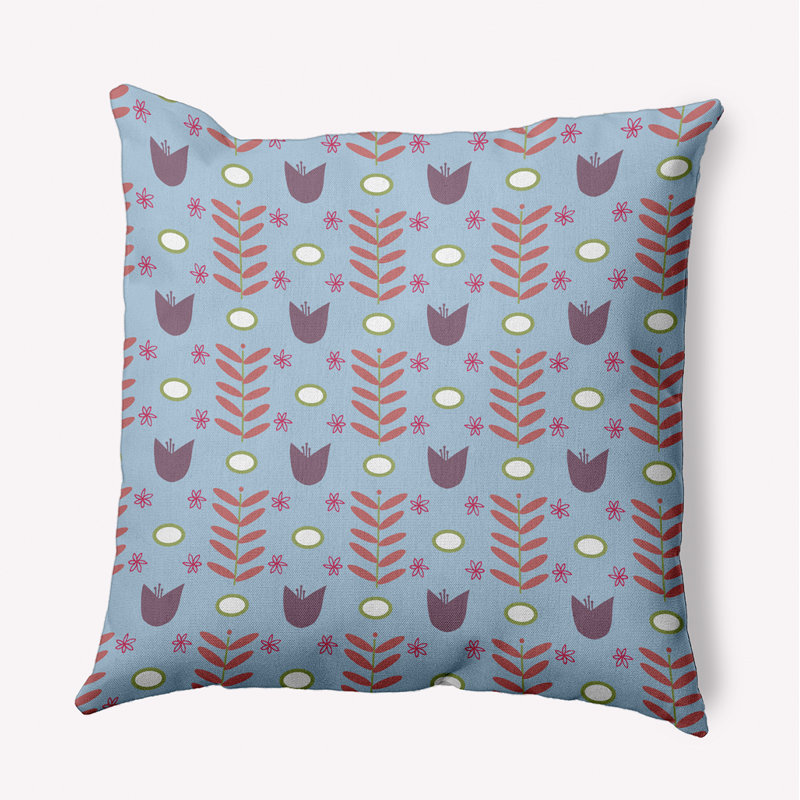 Floral Outdoor Reversible Throw Pillow, Blue, 16" x 16"