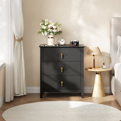 Fluted Dresser for Bedroom 27.5" Wide, 3-Drawer Dresser Nightstand for Bedroom, Modern Chest of Drawers
