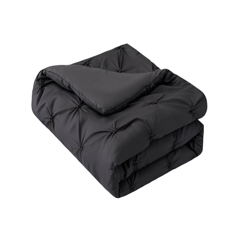 8pc/10pc Pintuck Bed-in-a-Bag, Black, Full Comforter + 10 Additional Pieces
