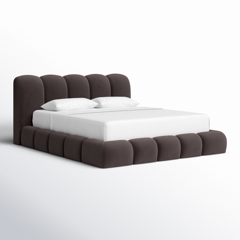 Olena Upholstered Scalloped Bed, Queen, Brown