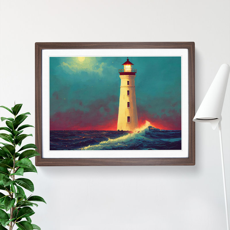 Dreamy Lighthouse - Single Picture Frame Print, 46cm H x 64cm W, Walnut