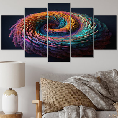 3D Spiral Rainbow Shapes I - Abstract Spirals Wall Art Print - 5 Panels