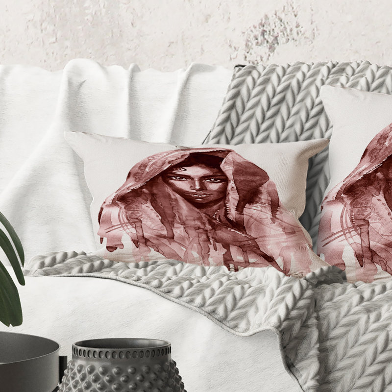 Rectangle, portrait monochrome d'une jeune femme indienne II - Coussin décoratif imprimé moderne
