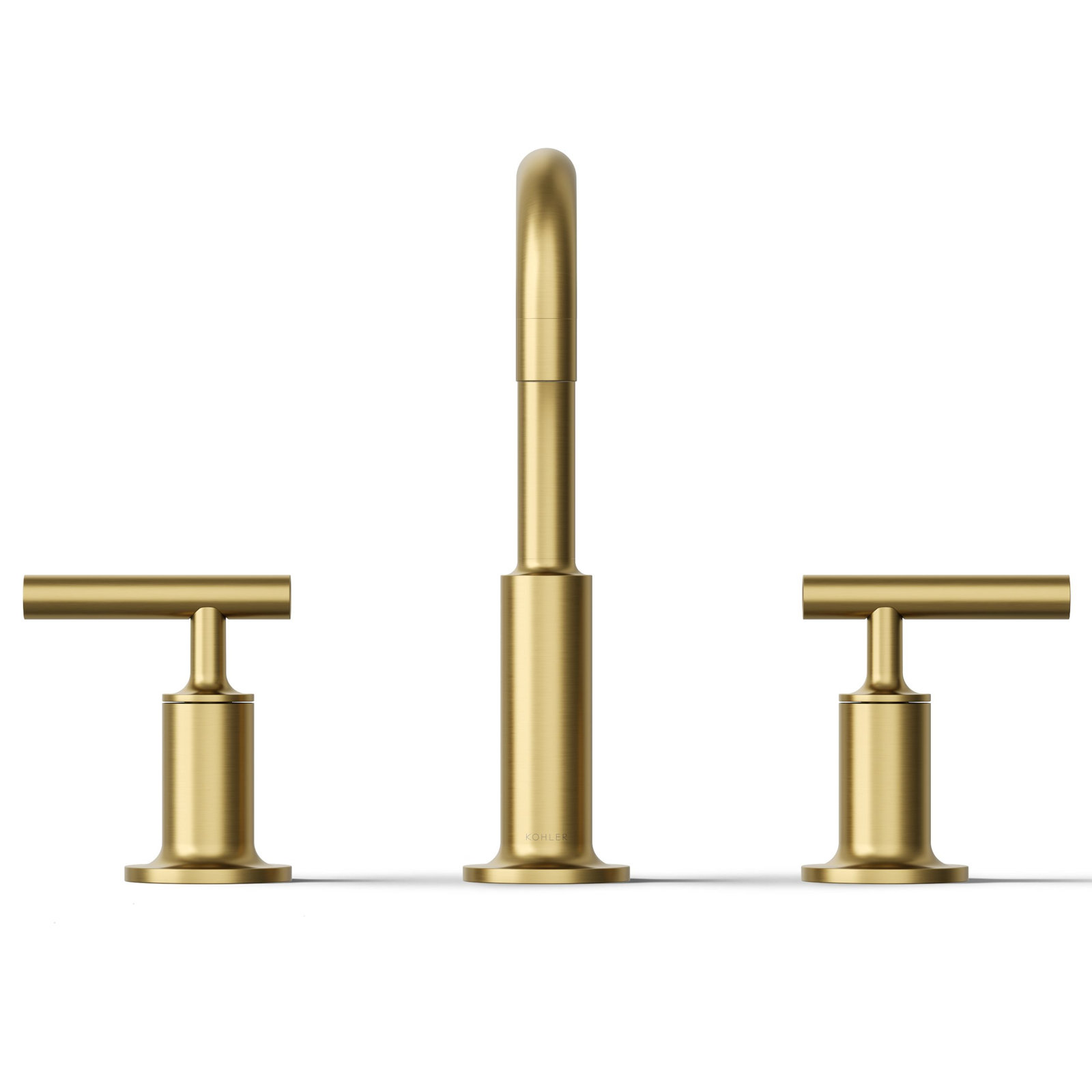 Purist Widespread Faucet with Drain Assembly Low Lever Handles and Low Gooseneck Spout, Vibrant Brushed Moderne Brass