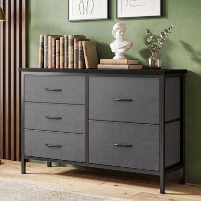 Fabric Drawer Dresser with Wood Top, 39.4’’ W Dresser with 5 Drawers, Storage Organizer, Chest of Drawers