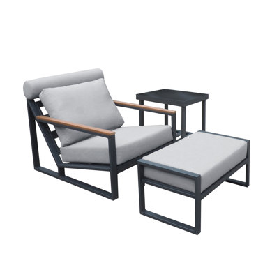 Fauteuil de patio inclinable avec coussins et repose-pieds, coussins souples en tissu imperméable avec structure en aluminium