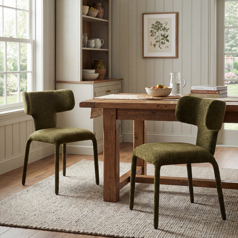 Upholstered Dining Chair with Metal Legs, Green