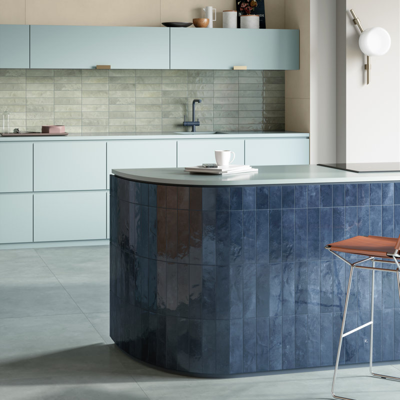 Miniature Soda 2.5" x 9.5" Zellige Porcelain Italian Tiles, Navy Blue