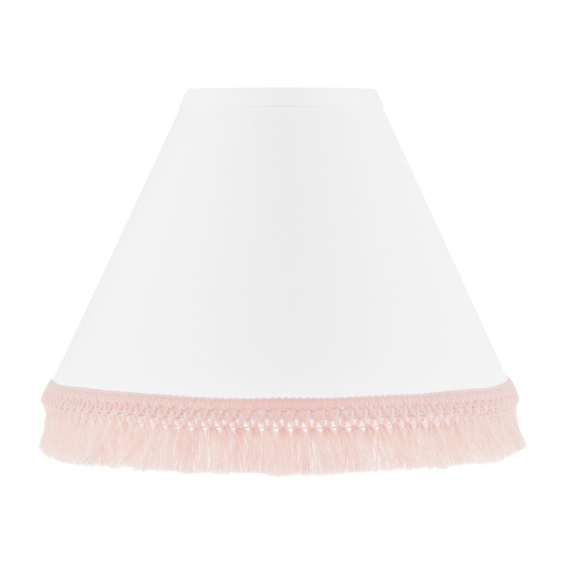 White and Blush Pink Cotton Empire Lamp Shade with Tassel Fringe