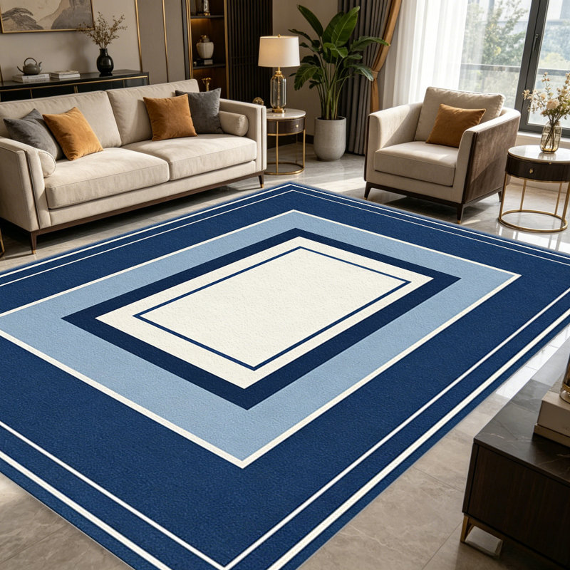 Blue and White Multi Border carpet-easy to clean, machine-washable, soft and comfortable; suitable for door mats, kitchens, living rooms, bedrooms, corridors, and laundry areas. Easy to clean, durable carpet for home decoration.