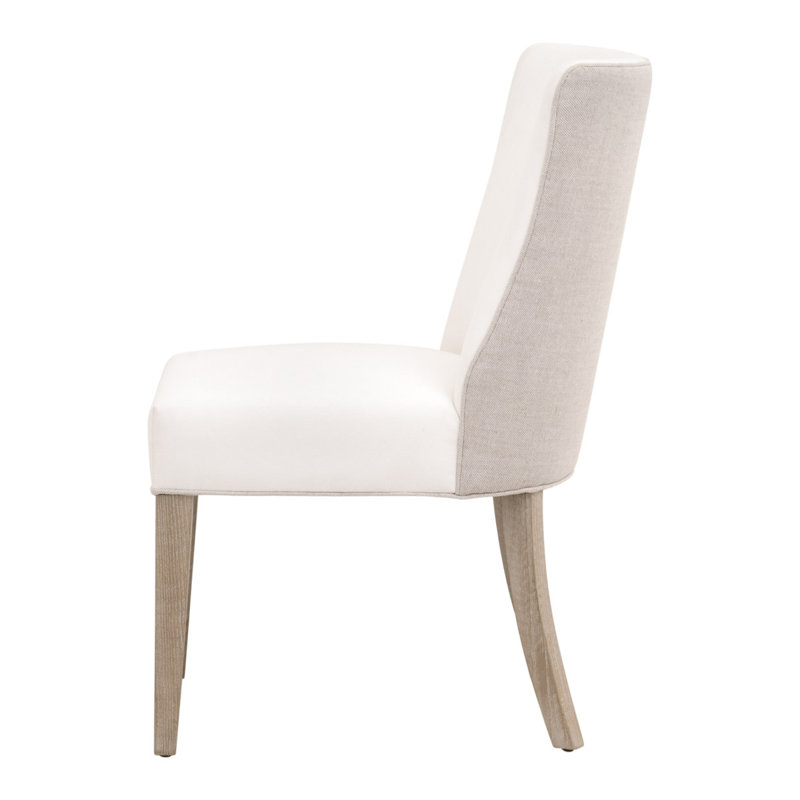 Natural Grey Linen Upholstered Side Chair with Wood Legs