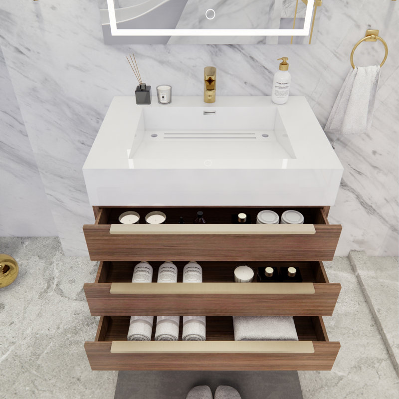 Ensemble de meuble-lavabo mural simple 29,5 po Glasgow, Palissandre, Blanc