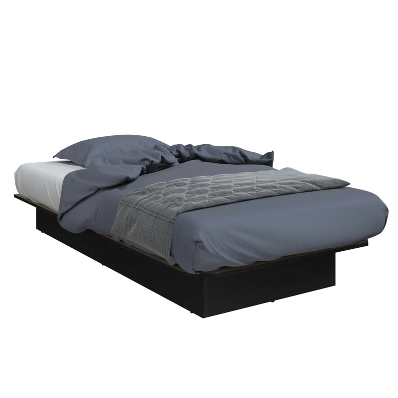 Lit plateforme Suad - Assemblage facile, aucun sommier requis, Lit simple, Noir