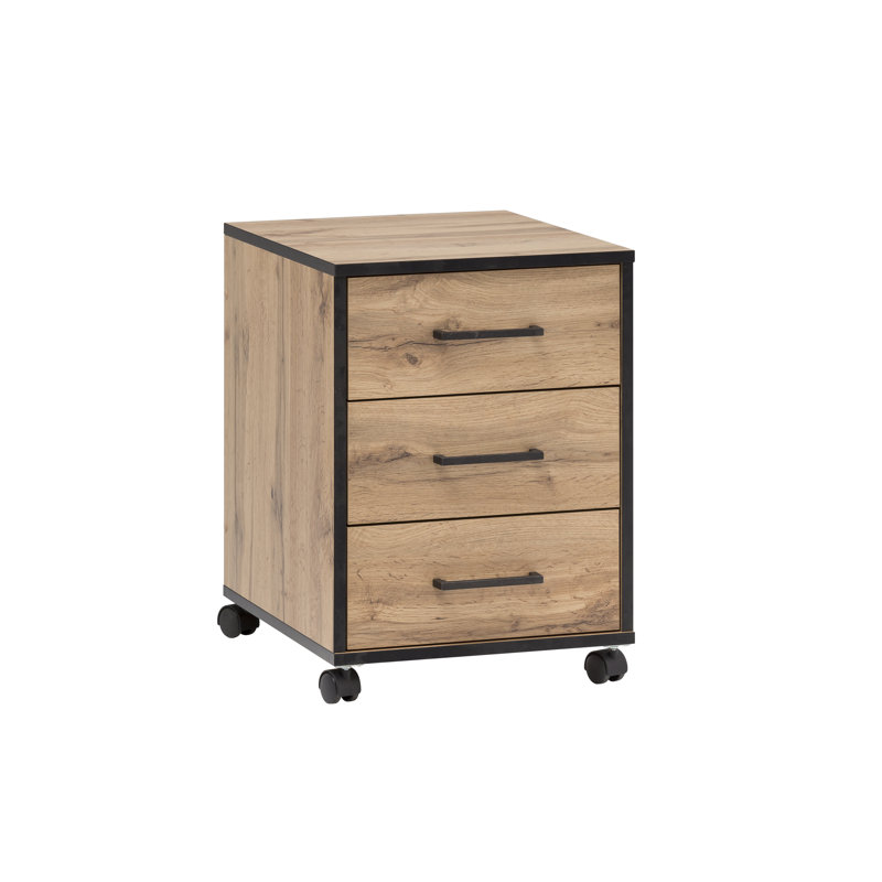Gregson 40cm Wide 3 -Drawer Mobile File Cabinet, Brown/Black