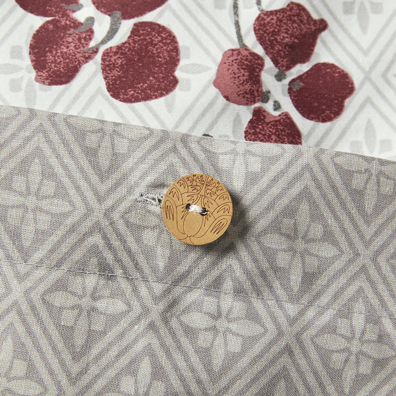 Housse de couette pour très grand lit et taie décorative - coton, motif à losanges, motif de branches de cerisier en fleurs 100% coton élégant, imprimé floral, boutonné, sans insert