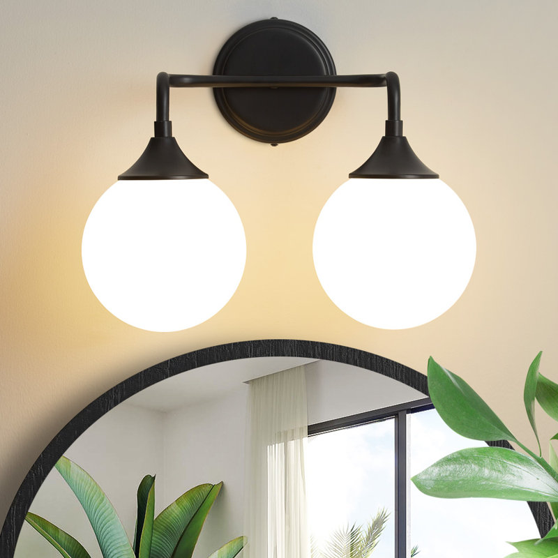 Luminaire de salle de bain à intensité variable avec abat-jour en verre opale lait 5,9 po Romale, Noir mat, 2