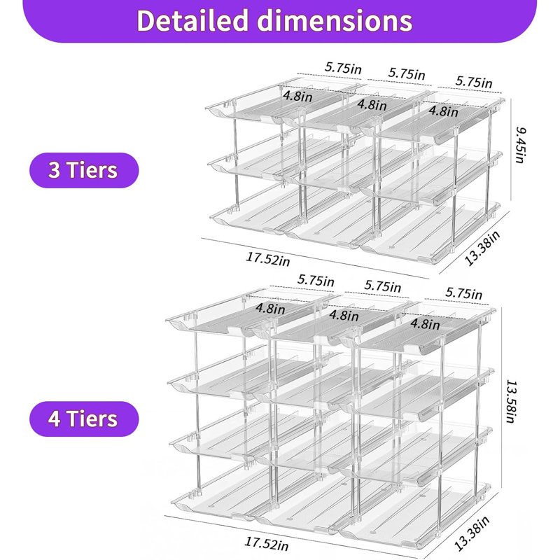Organisateur de canettes modulaire épaissi transparent à 3 niveaux - Peut contenir 36 canettes pour garde-manger et réfrigérateur