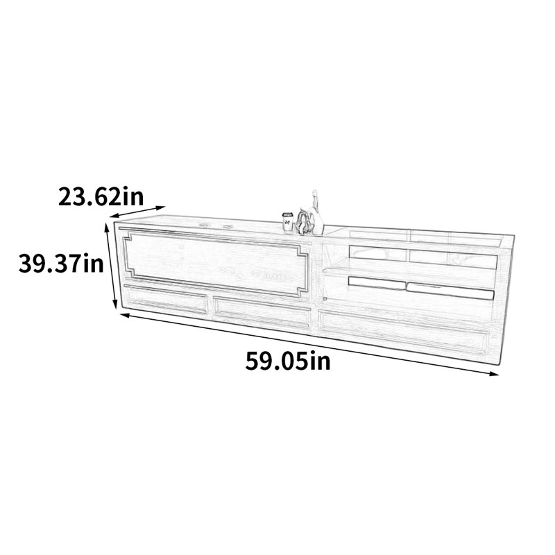 Vitrine chinoise rétro, H 39,37 po x l 59,05 po x P 23,62 po