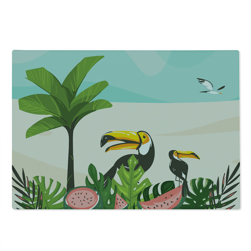 Ambesonne Graphic Beach Cutting Board Large Size Watermelons Toucans Multicolor