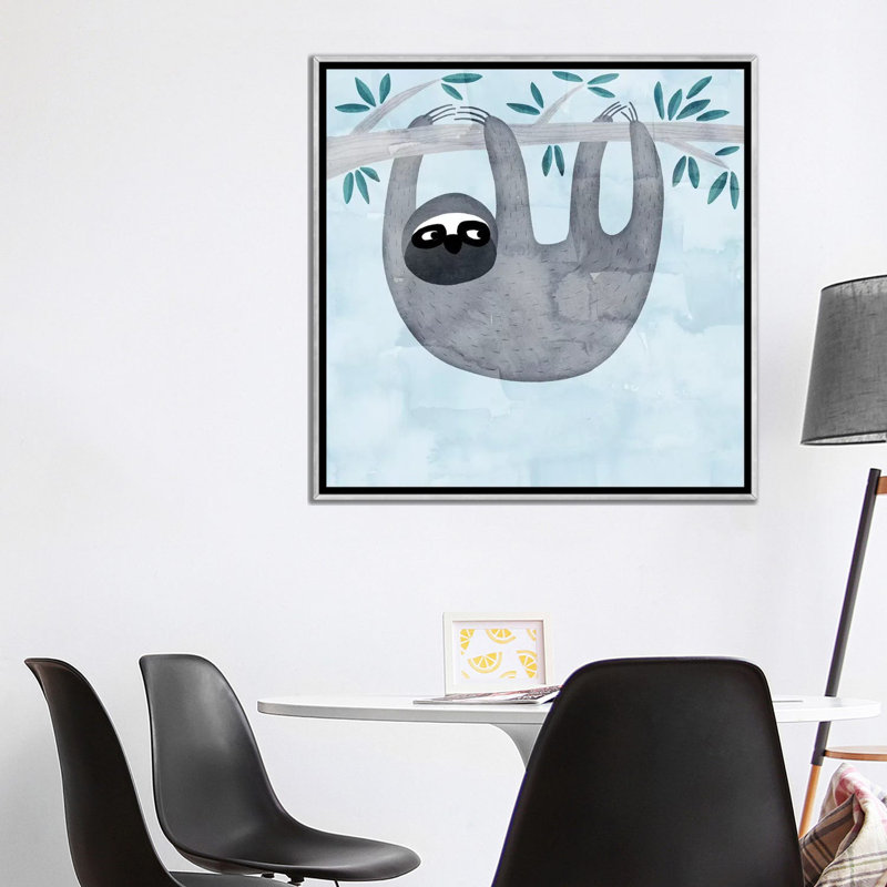 " Sloth " Print, 37" H x 37" W x 1.5" D, Silver Framed Canvas, No Mat