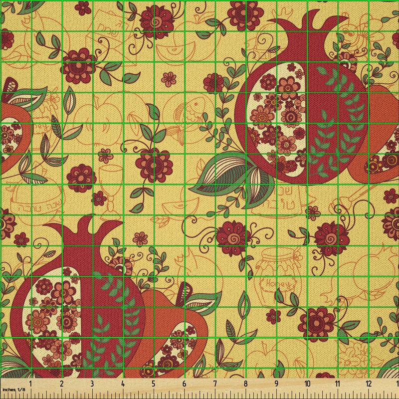 Daigneault Middle East Pattern Happy New Year in Hebrew Letters Apple Pomegranate Fabric