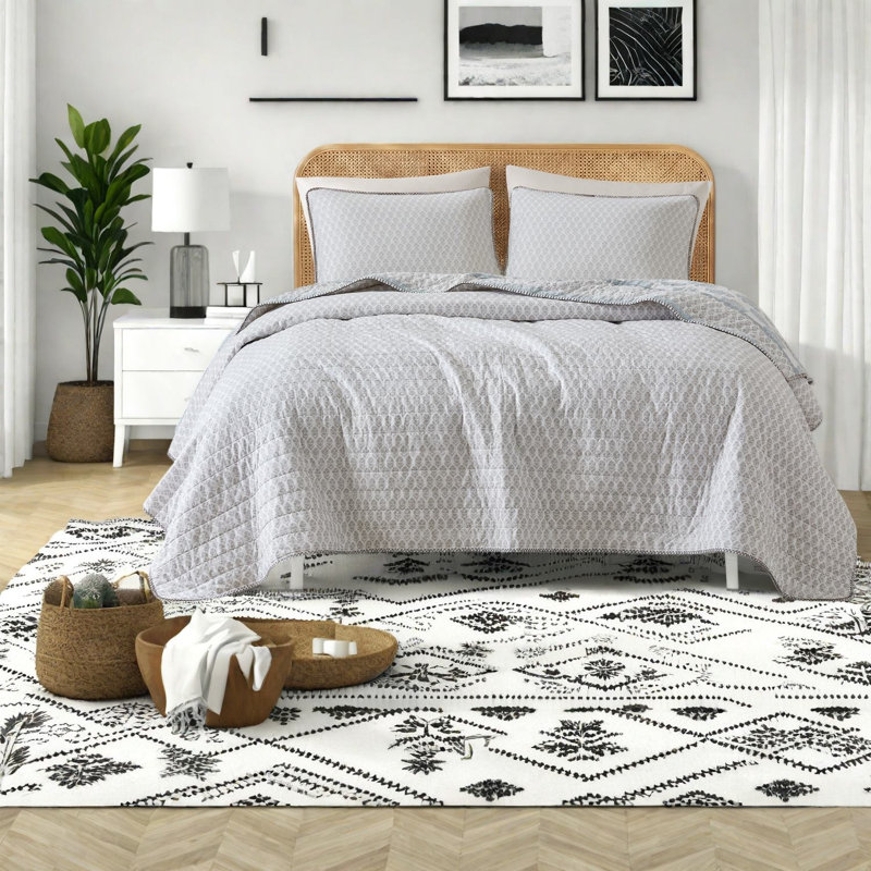 Aqua Cotton Quilt Bedding Sets, Full Queen Reversible Modern Home Comfort