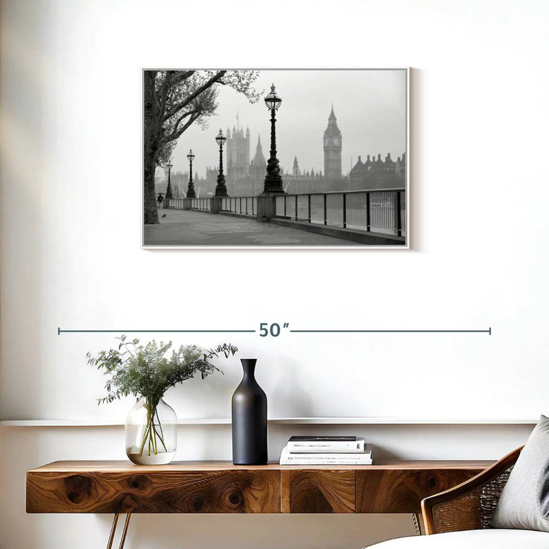 Londres, noir et blanc, Cadre flottant blanc, 31 po x 21 po