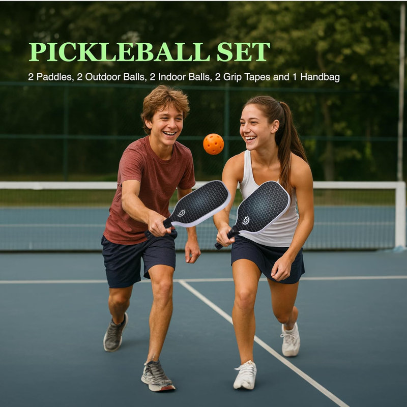 Ensemble de raquettes de pickleball en fibre de verre - Palettes de pickleball approuvées USAPA pour débutants et adultes
