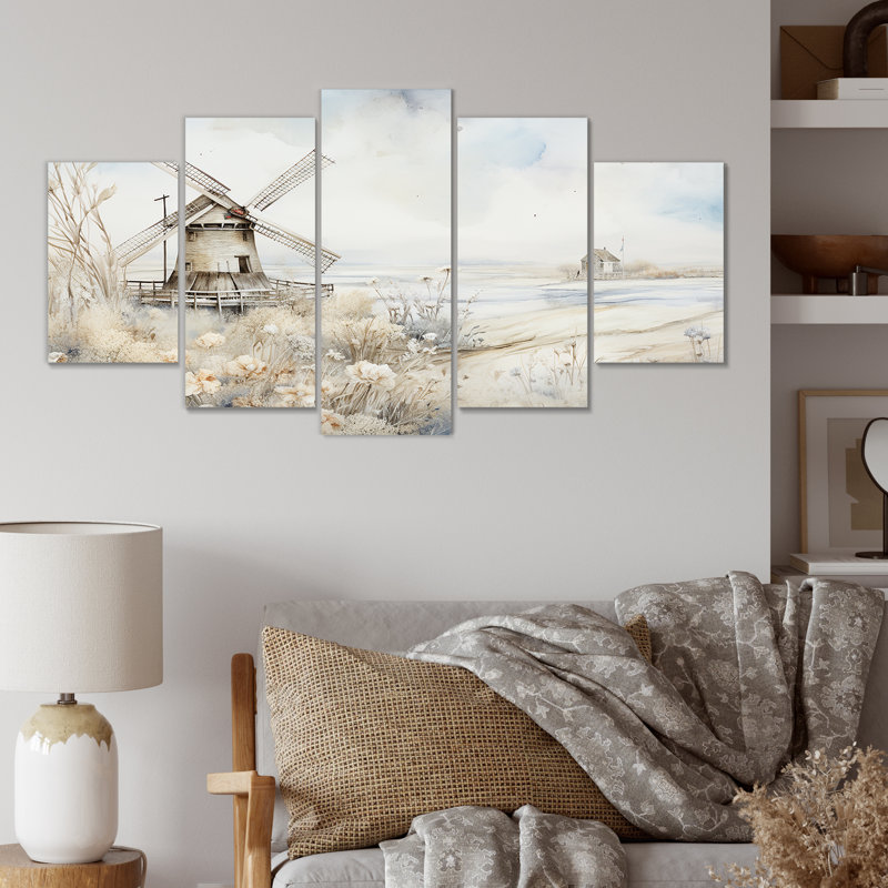 Nostalgic Windmill In Winter - Wind Turbines Multipanel Wall Art