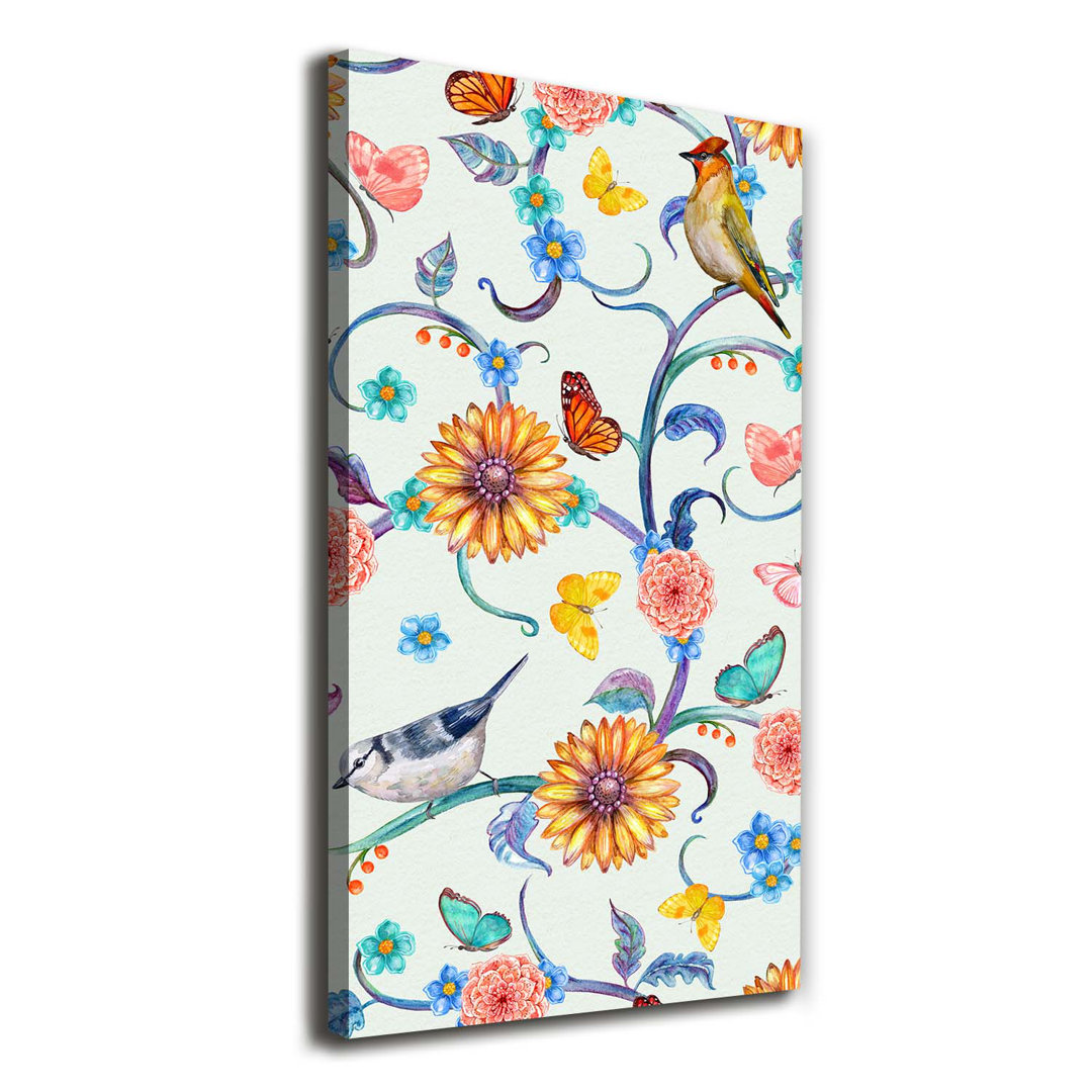 Vögel Schmetterlinge Blumen - Wrapped Canvas Kunstdruck