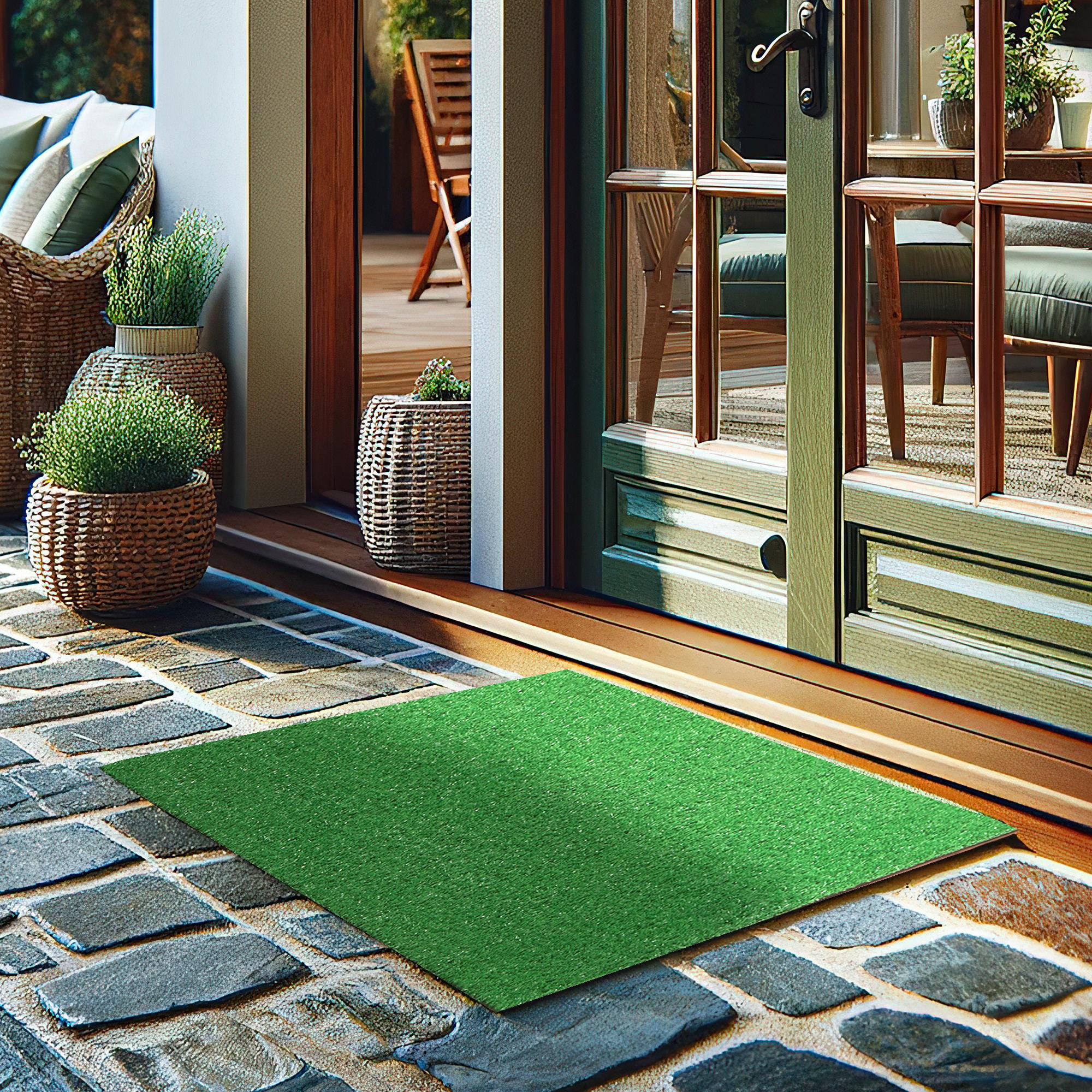 Ottomanson Grass Waterproof Indoor/Outdoor Artificial Grass Turf Rugs
